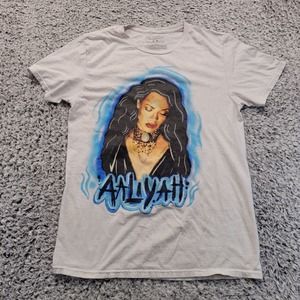 Aaliyah Shirt Adult Medium White Band R&B Hip Hop Rap Crewneck Graphic Tee Men